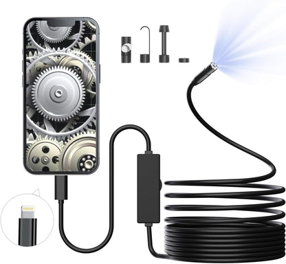 Endoscope Camera with Light, 1920P HD Borescope with 8 Adjustable LED Lights, Endoscope with 16.4Ft Semi-Rigid Snake Cable, 8Mm IP67 Waterproof Inspection Camera,Supports Ios System, Not for Android